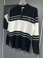 Long-sleeve knit polo sweater with half-zip collar and Dior logo patch on chest