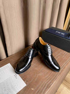 Dior unisex lace-up oxford dress shoes, black leather with silver-tone lace eyelets
