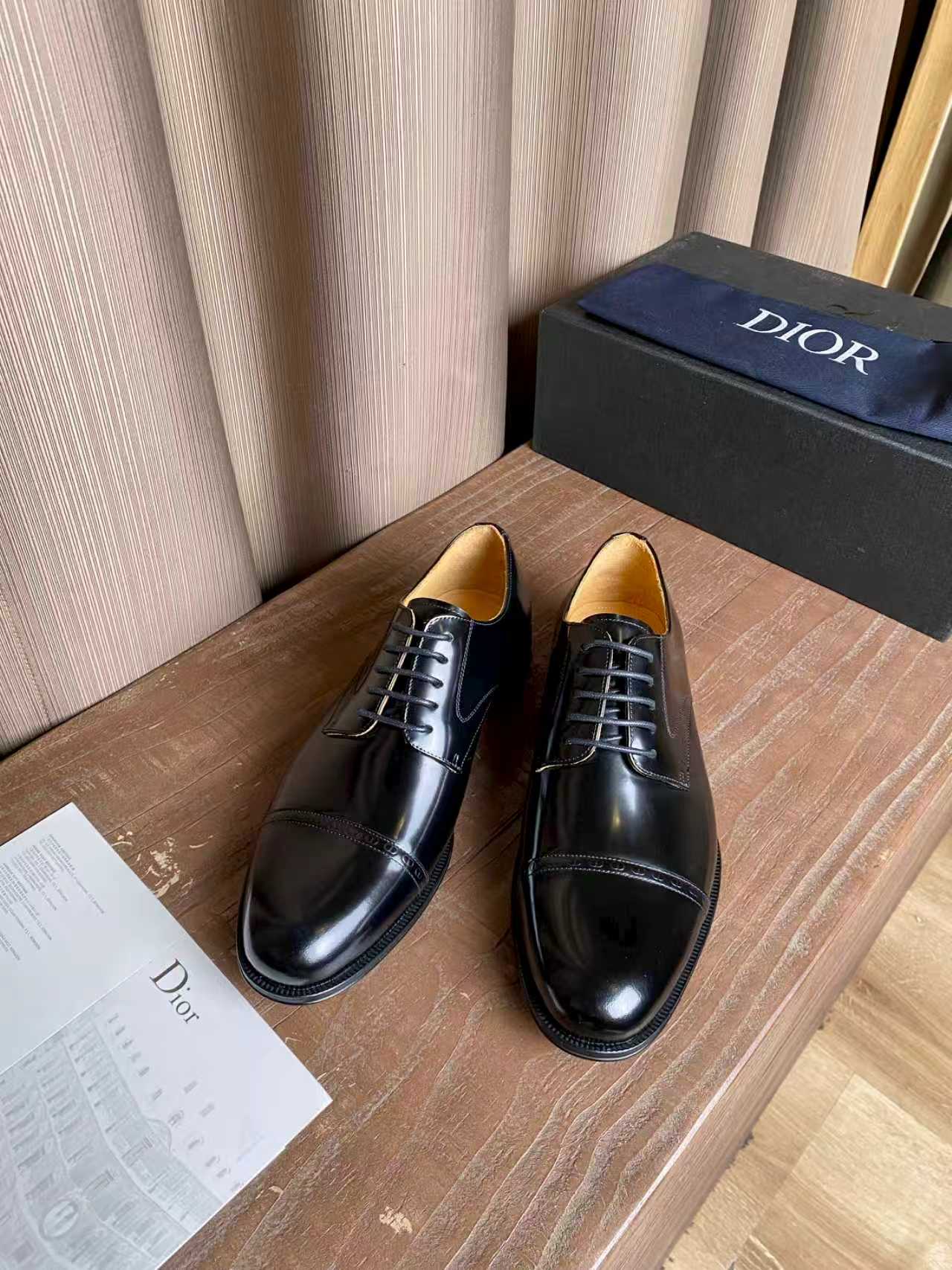 Dior unisex lace-up oxford dress shoes, black leather with yellow interior lining