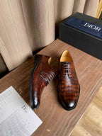 Dior unisex leather oxford shoes, dark brown lace-up with glossy finish
