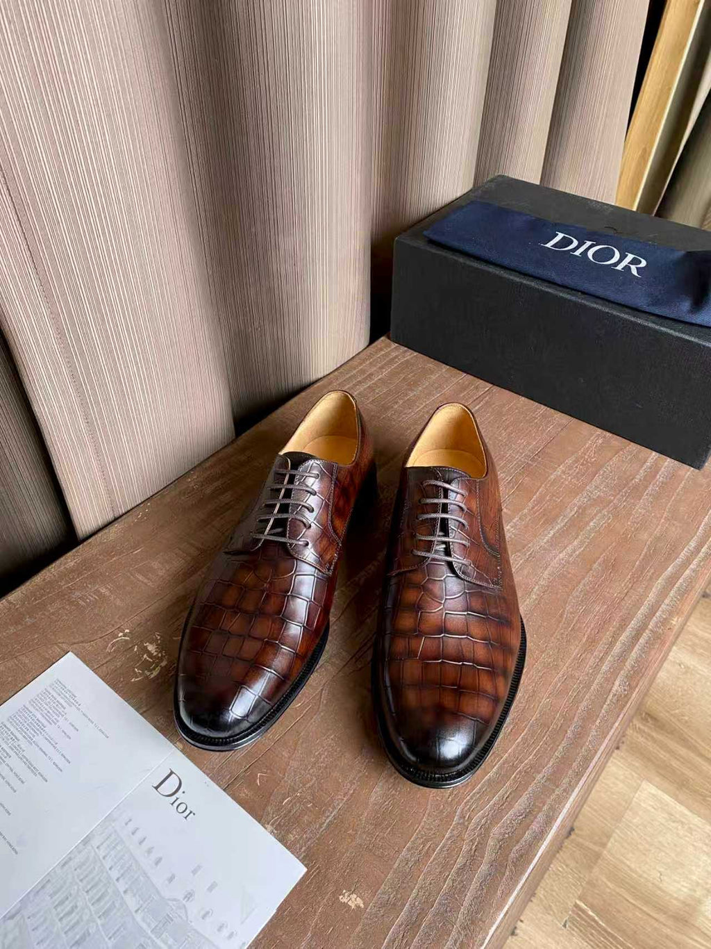 Dior unisex leather oxford shoes in dark brown with lace-up front