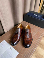 Dior unisex leather oxford shoes in dark brown with lace-up front