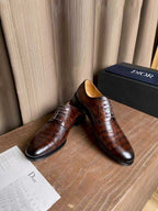 Dior unisex brown lace-up leather oxford shoes with crocodile-style finish