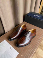 Dior unisex leather oxford shoes, dark brown and dark gray crocodile texture