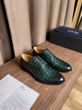 Dior unisex lace-up dress shoes, green metallic crocodile-pattern leather pair