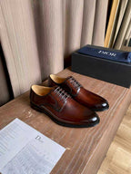 Dior unisex leather oxford shoes, dark brown with lace-up front and glossy finish