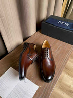 Dior unisex leather oxford shoes, dark brown with side profile and lace-up front