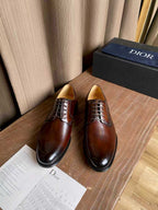 Dior unisex leather oxford shoes, dark brown with round toe and lace detailing
