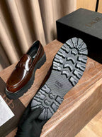 Dior unisex leather loafers, brown uppers with black rugged tread soles