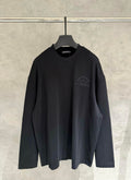 Black long-sleeve crewneck sweatshirt with small chest logo embroidery