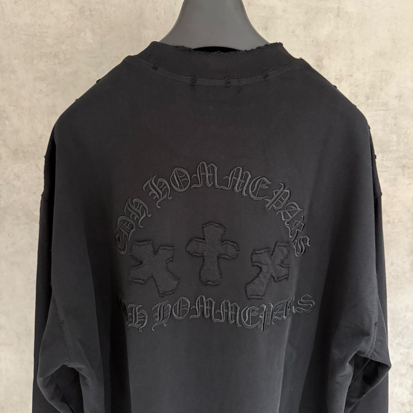 Black sweatshirt with large back graphic logo embroidery