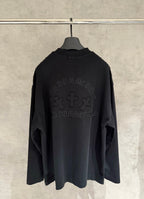 Black long-sleeve crewneck sweatshirt with large back logo embroidery