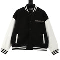 Burberry bomber jacket in black with white-striped ribbed collar and snap front