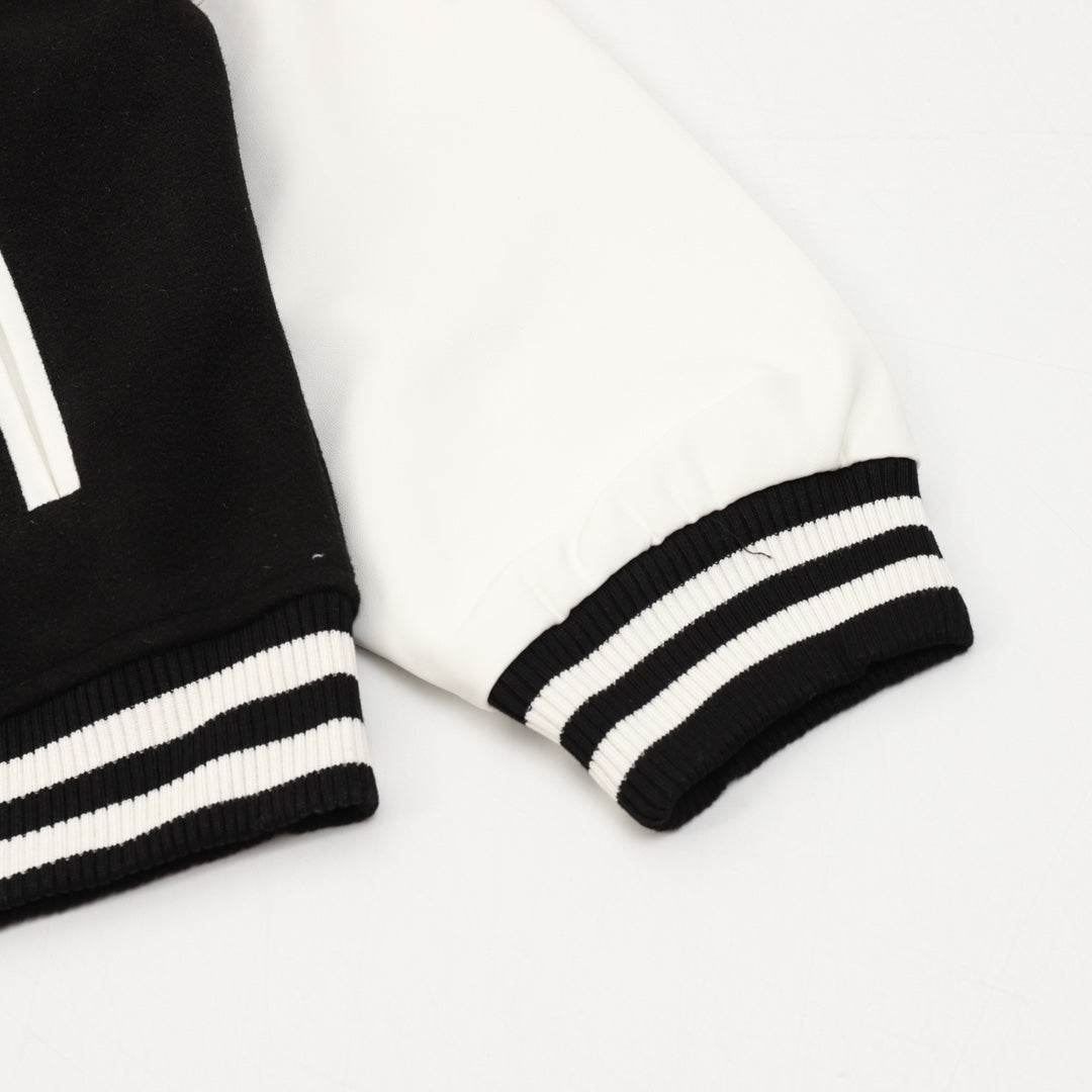 Burberry bomber jacket sleeve cuffs with black-and-white striped ribbing
