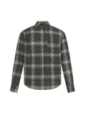 Long-sleeve button-up shirt in dark gray plaid pattern