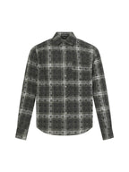 Long-sleeve button-up shirt in dark gray plaid pattern