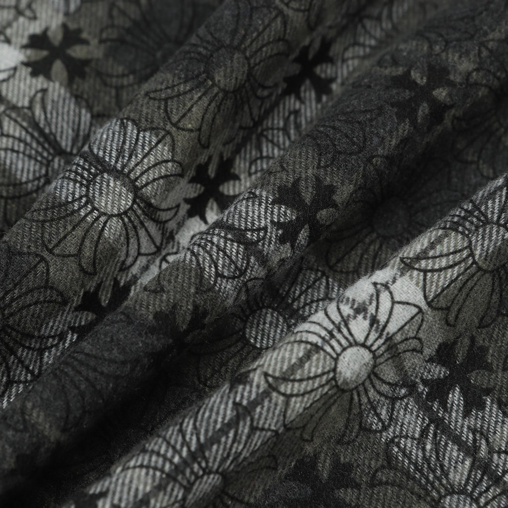 Dark floral-pattern long-sleeve shirt fabric