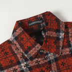 Long-sleeve shirt collar with red and black floral print and plaid trim
