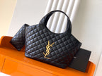 Black quilted leather tote bag with gold YSL logo at front