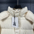 Off-white long puffer jacket with high collar and central zipper