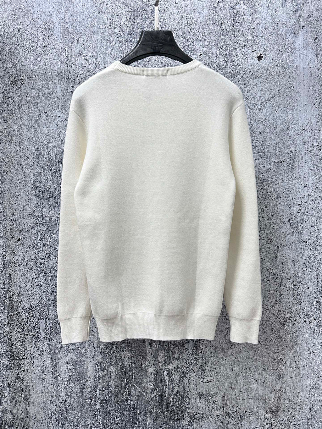 Louis Vuitton crewneck sweater, white knit back view on hanger