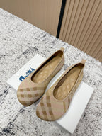 Burberry check-pattern slip-on flats, tan and beige with rounded toe