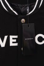 Givenchy black varsity jacket with GIVE NCHY front print and hanging tag