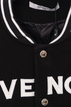 Givenchy black varsity jacket collar with striped trim and logo neckline