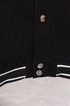 Givenchy black varsity jacket button placket with white striped hem