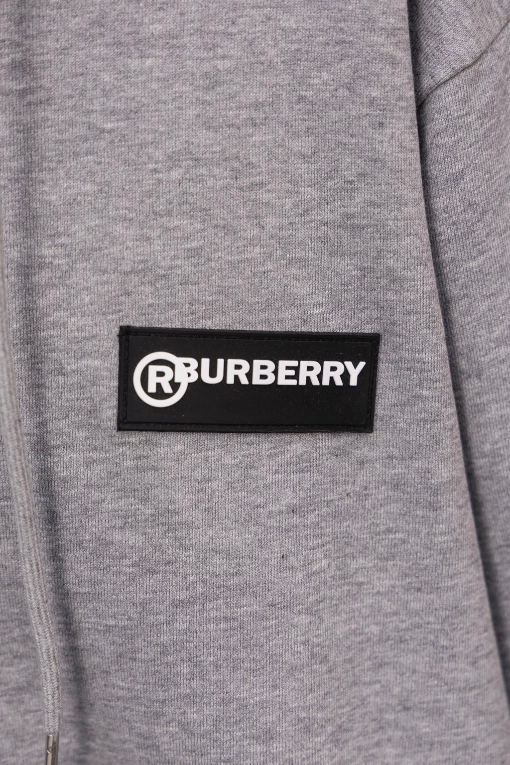 Burberry long zip-up hoodie heather gray with black R logo patch
