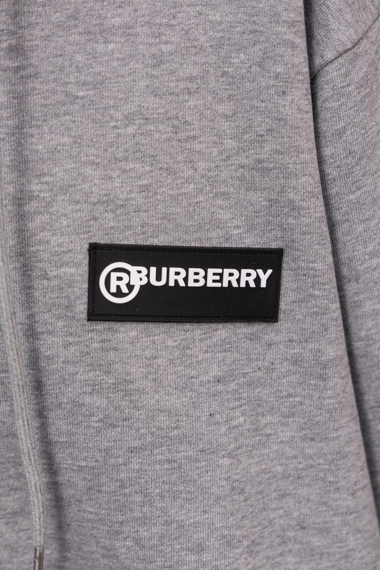 Burberry long zip-up hoodie heather gray with black R logo patch