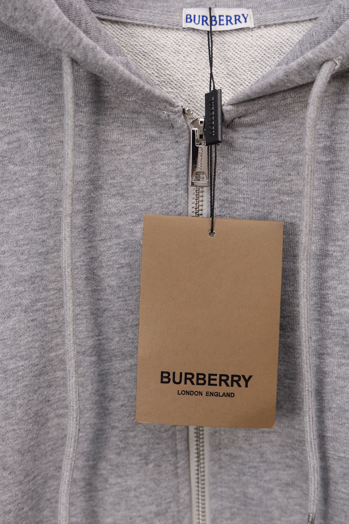 Burberry long zip-up hoodie heather gray with hang tag and front zipper