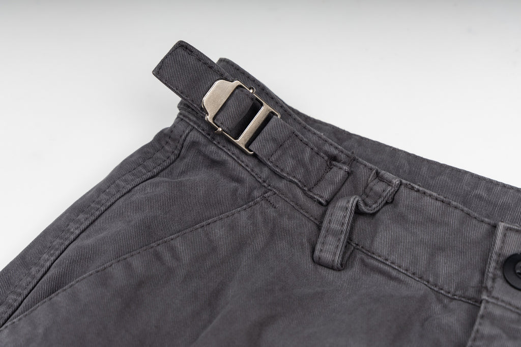 Stone Island cargo pants waistband and belt loops, dark gray with metal buckle