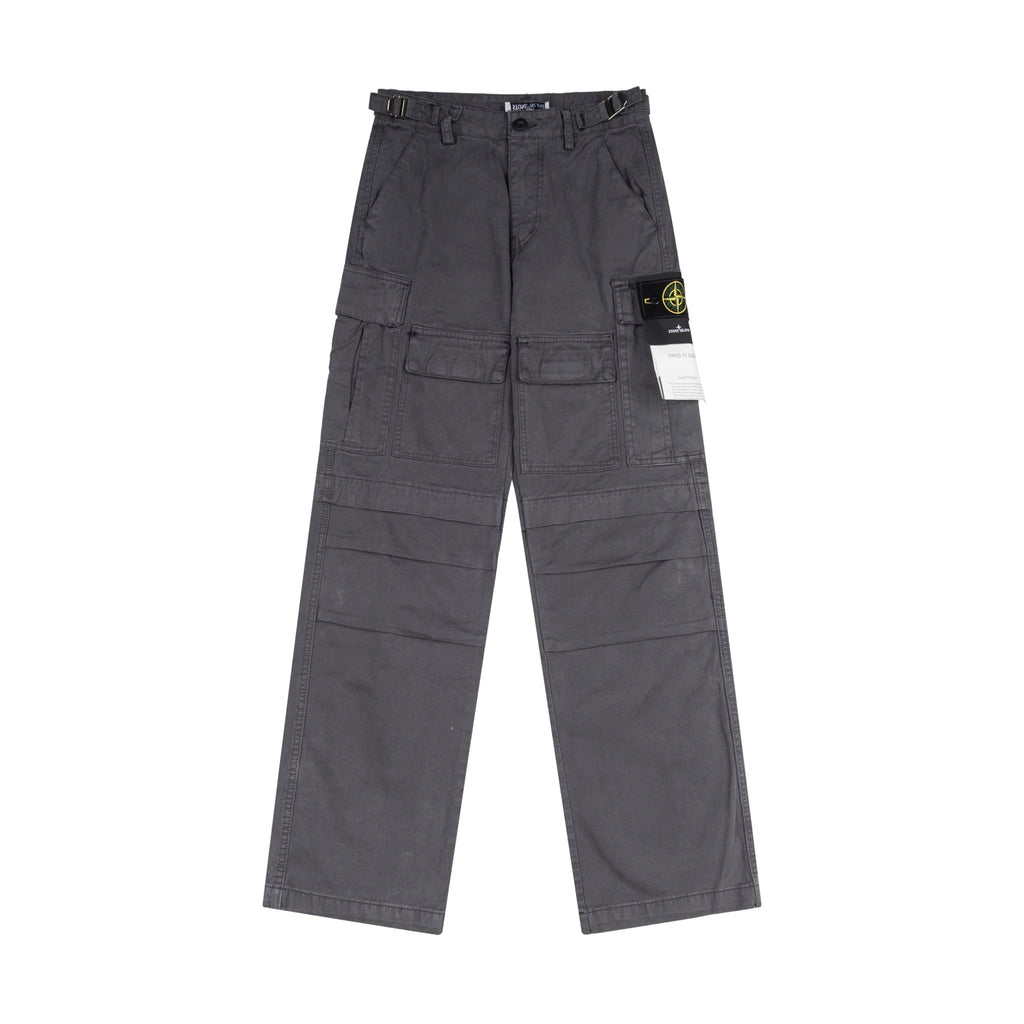 Stone Island cargo pants, dark gray, button waist, multiple front pockets