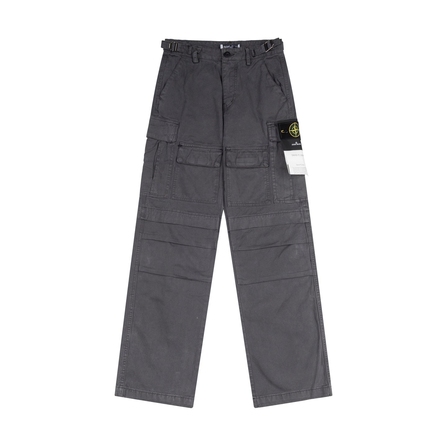 Stone Island cargo pants, dark gray, button waist, multiple front pockets