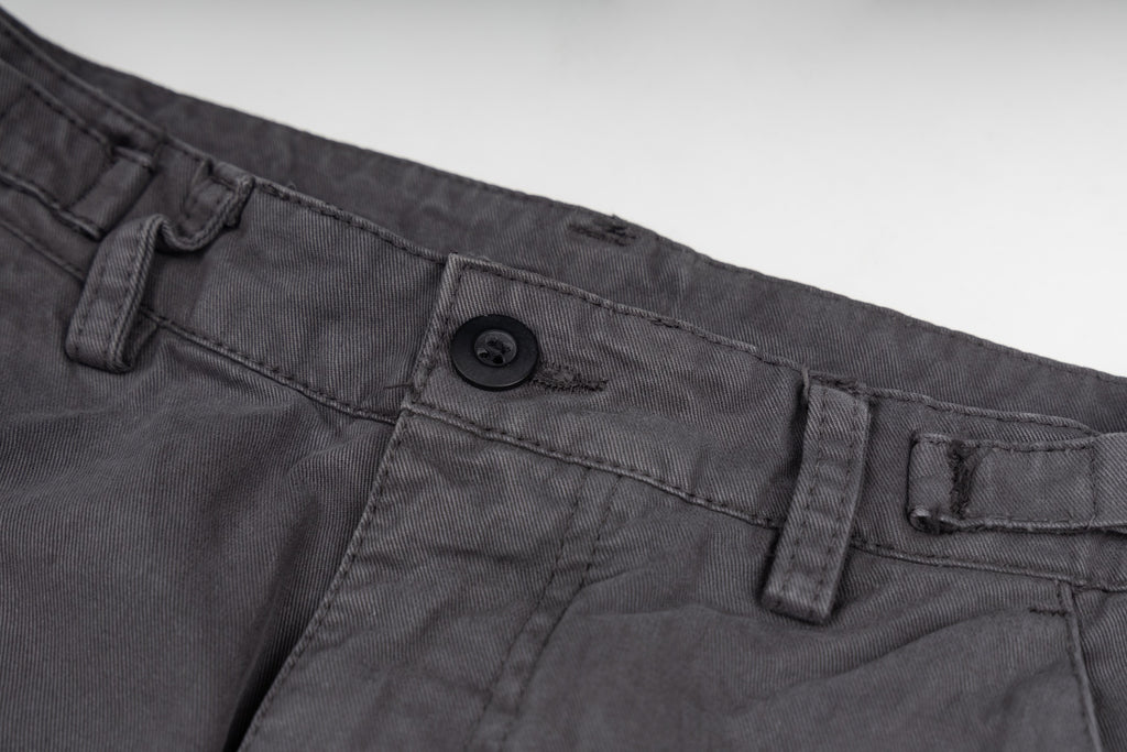 Stone Island cargo pants button closure and belt loops, dark gray