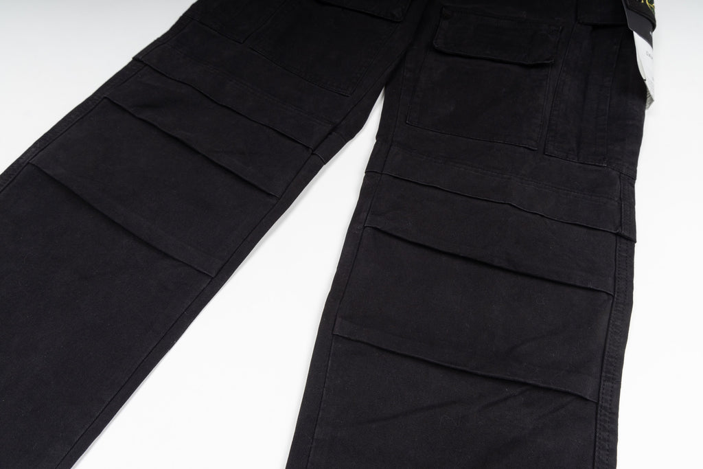 Black cargo trousers with layered pocket panels
