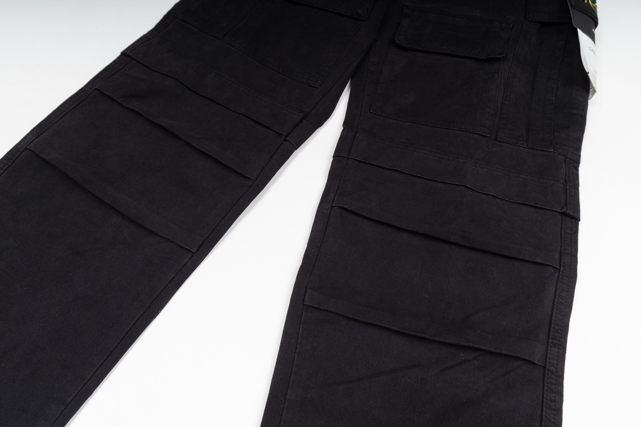 Black cargo trousers with layered pocket panels