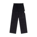 Black cargo trousers with cargo pockets and button waist