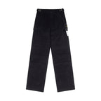 Black cargo trousers with cargo pockets and button waist