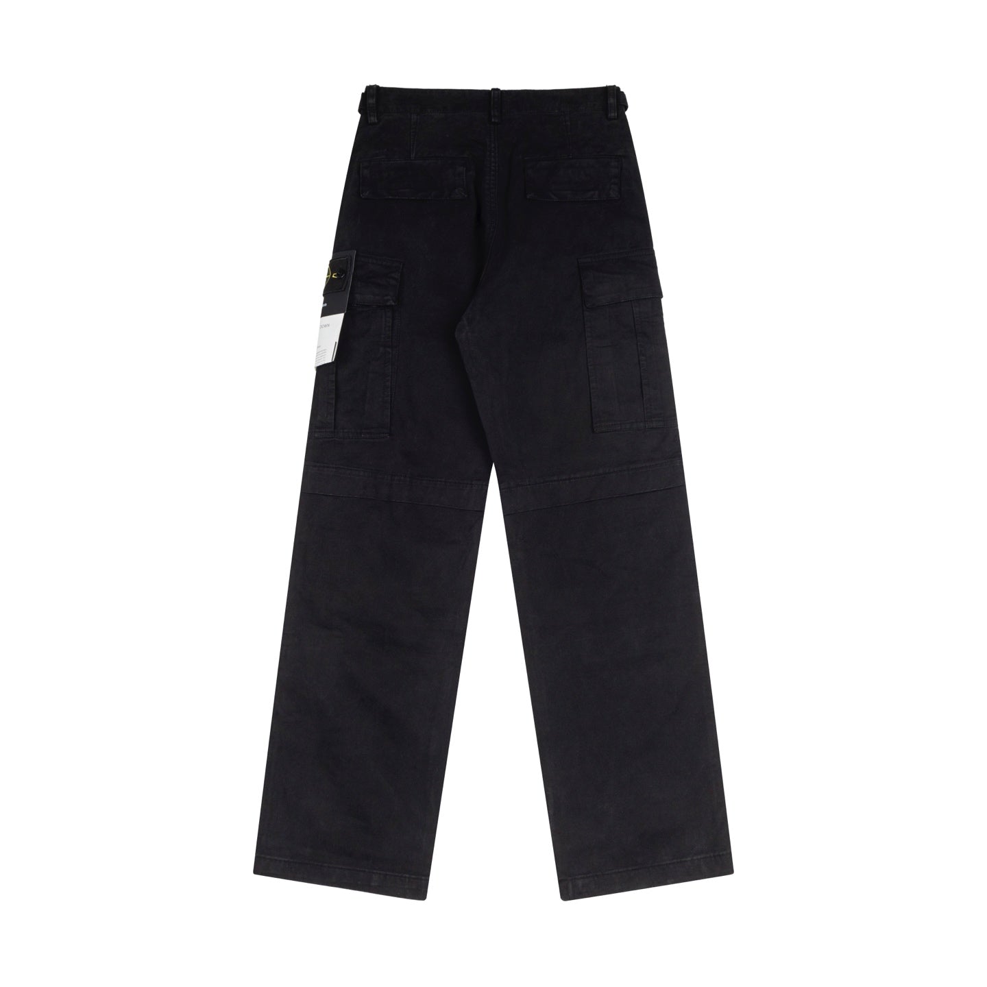 Black utility cargo trousers with patch pockets at the sides