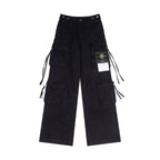 Stone Island cargo pants in black with side cargo pockets and drawstring ties