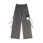Stone Island cargo pants in charcoal with side cargo pockets and drawstring ties