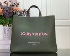 Olive green Louis Vuitton tote bag, front logo and top handles