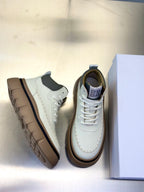 Givenchy cream leather sneakers, side view with thick beige sole and laces