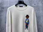 Louis Vuitton crewneck sweater, white knit with cartoon character graphic at center