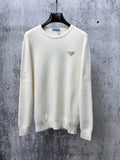 Prada cream long-sleeve sweater with crewneck and small triangle logo on chest