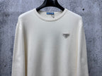 Prada cream long-sleeve sweater with crewneck and triangle PRADA logo detail
