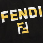 Black varsity jacket with FENDI logo lettering and yellow accents