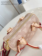 Louis Vuitton zip pouch in tan monogram canvas with gold hardware and red strap